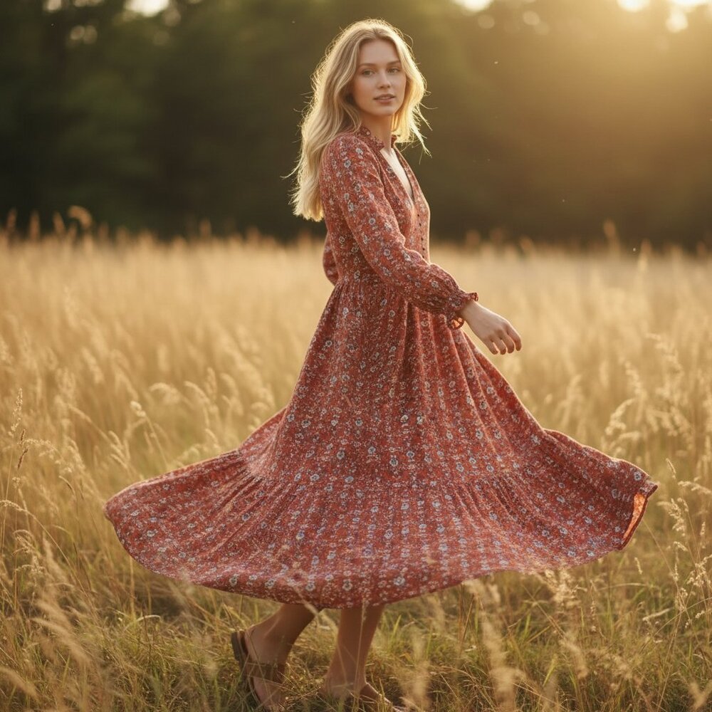 Max Studio long-sleeved, tiered maxi dress